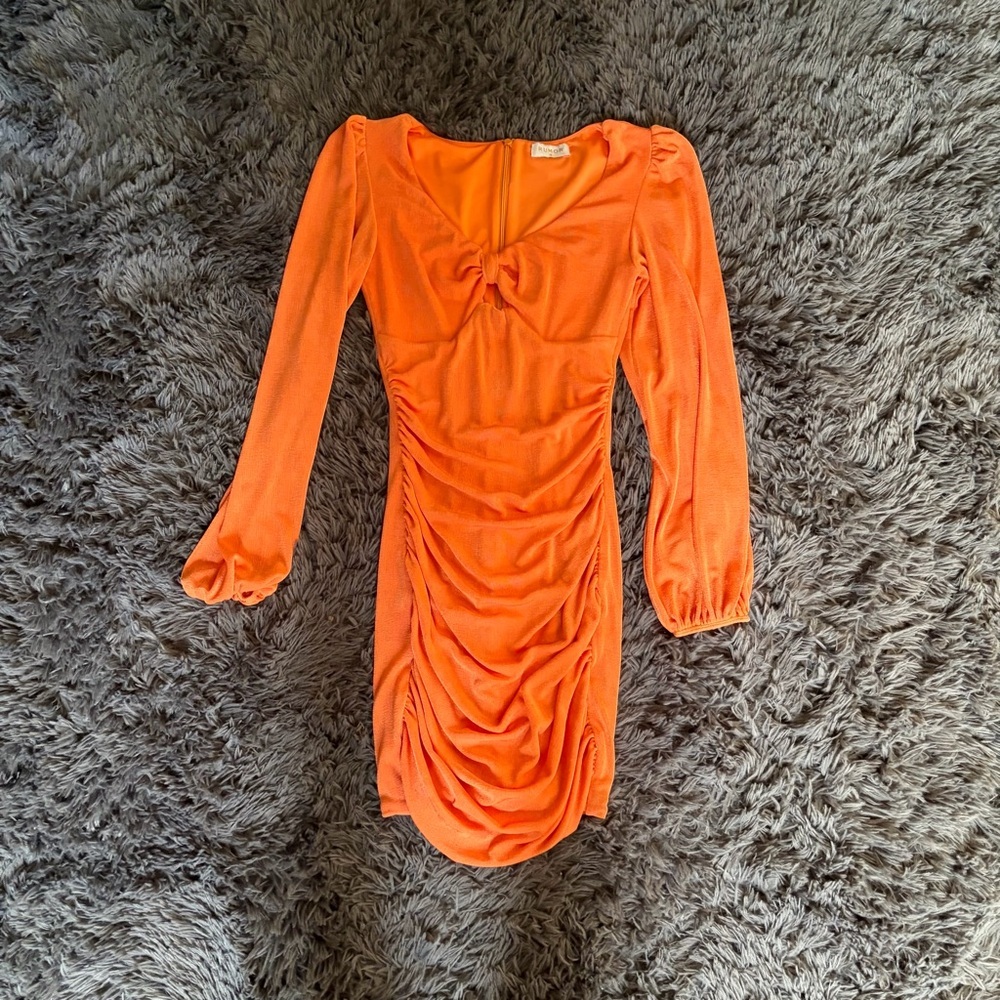 Rumor boutique revolve orange club party twist tie long sleeve dress size 8